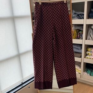 Ann Taylor Burgundy Patterned Wide Leg Pants